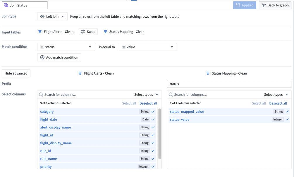 Screenshot of input tables