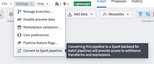 Screenshot of pipeline settings "Convert to Batch pipeline" option