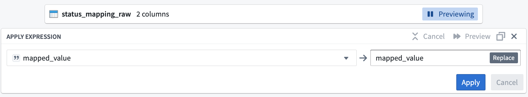 Choose the mapped_value column in the transform board.