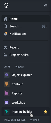 Screenshot of Pipeline builder link on navigation bar