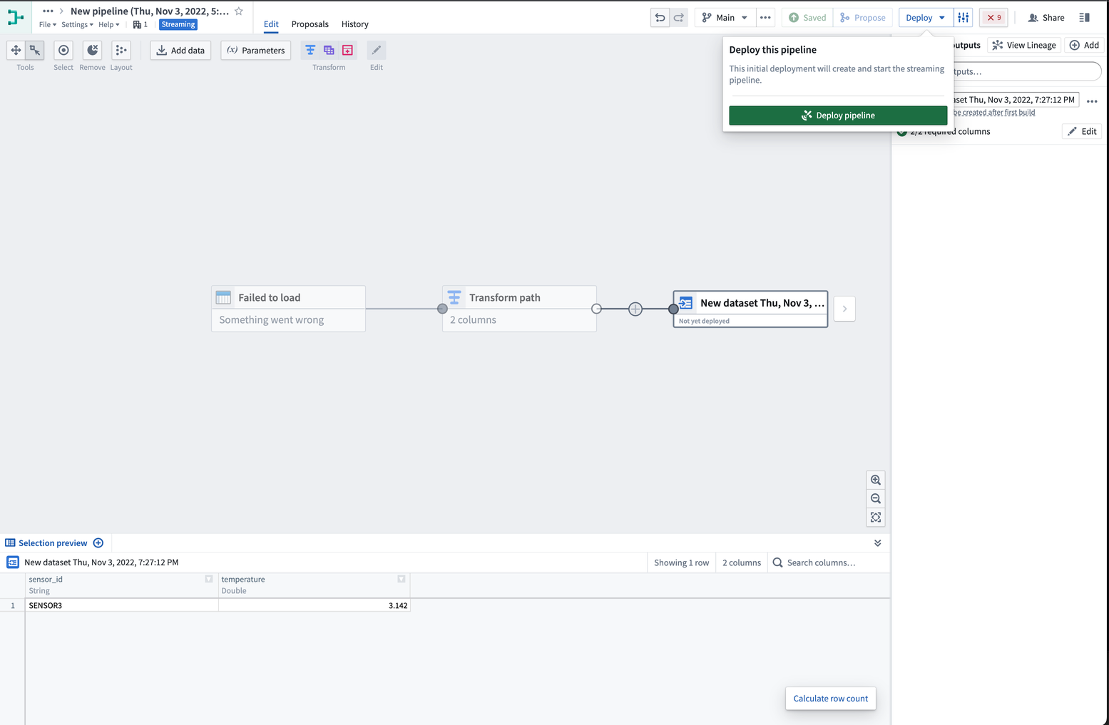 Screenshot of builder graph deploy dropdown