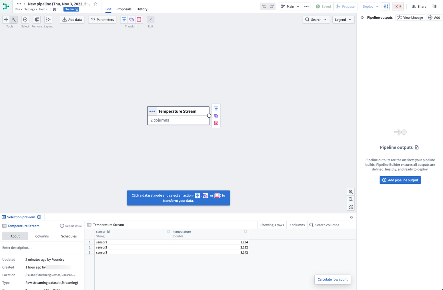 Screenshot of builder graph with input stream