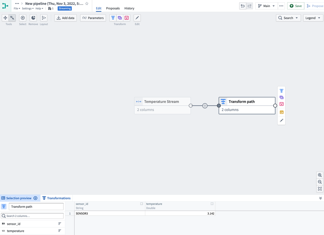 Screenshot of builder graph with transform