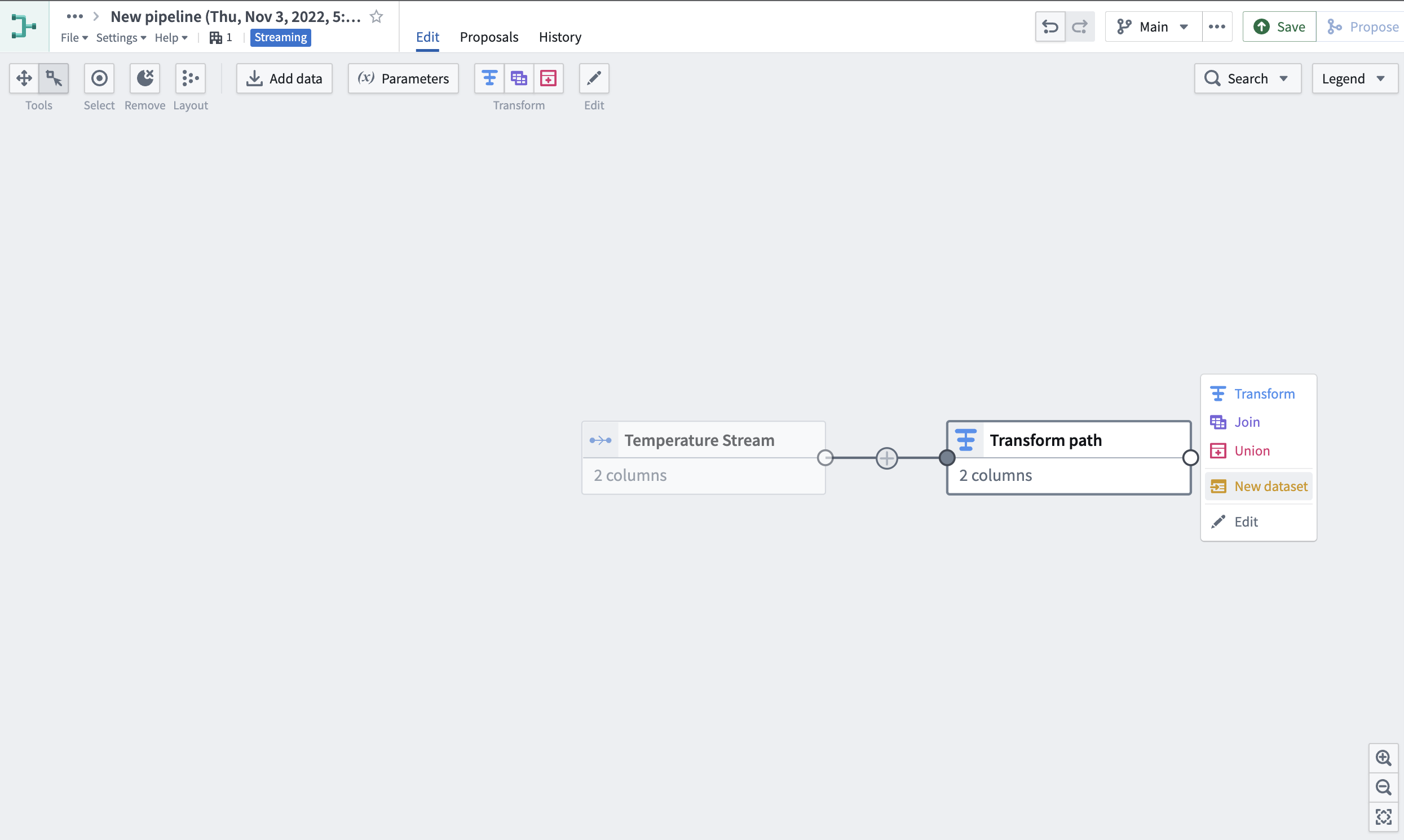 Screenshot of builder graph creating new output