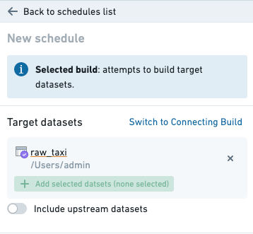 Target datasets of build schedule