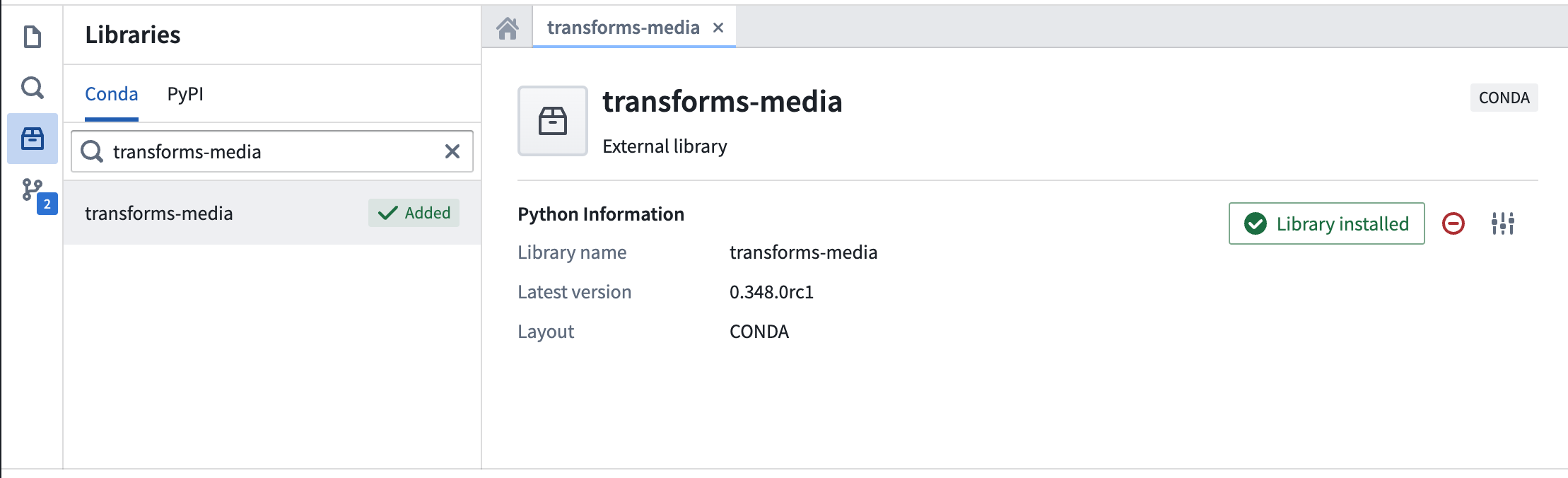 Transforms-media library installed