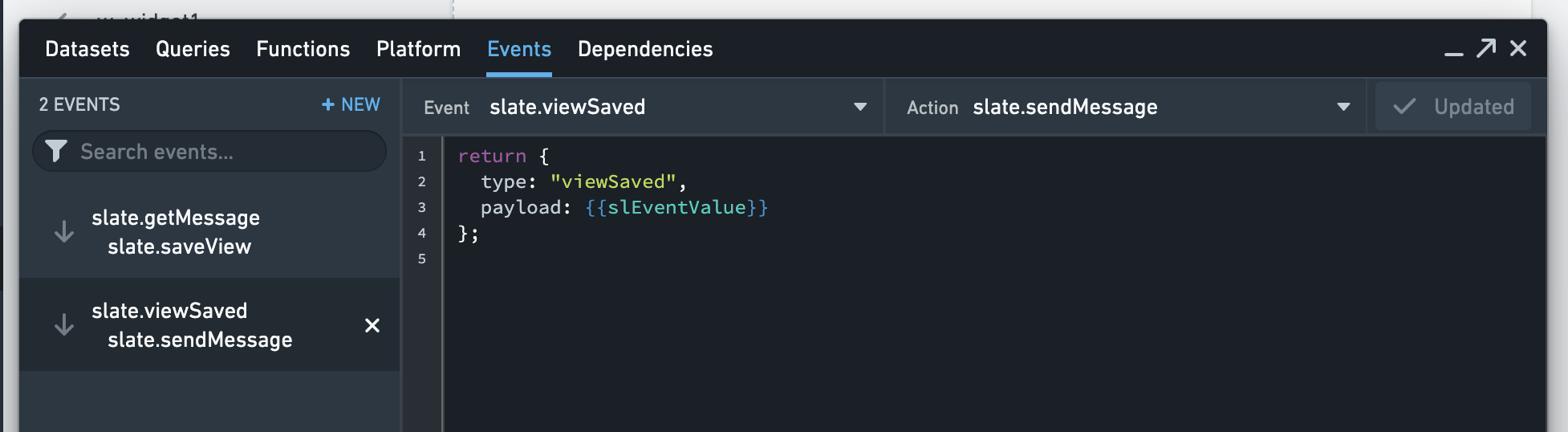 Event to message the saved view identifier to iframe parent (Carbon)