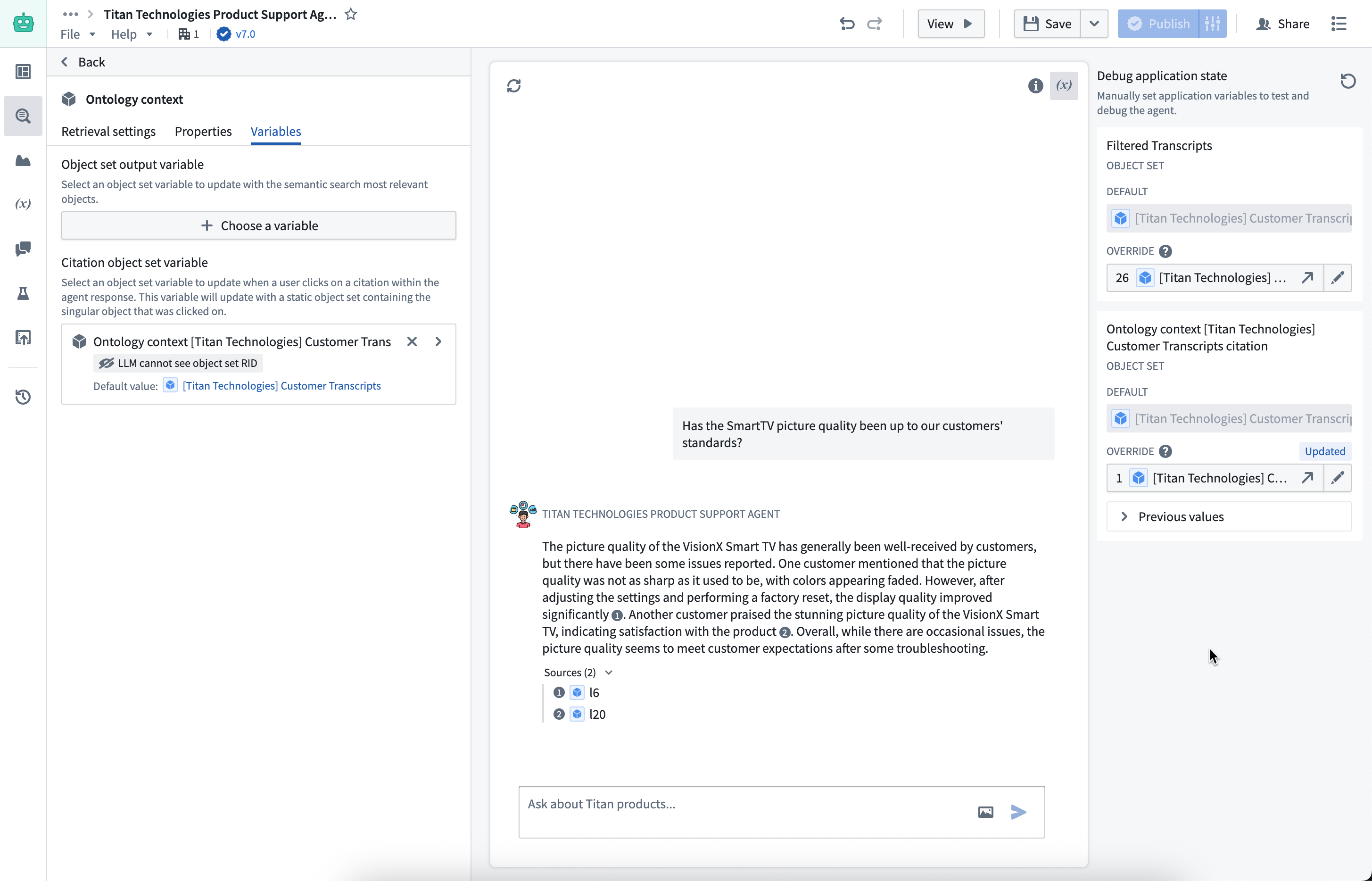 Configure an AIP Chatbot's ontology context citation output variable.