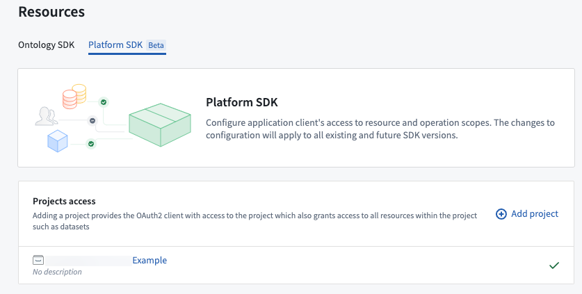 Use the Platform SDK tab to add the project for your AIP Chatbot.