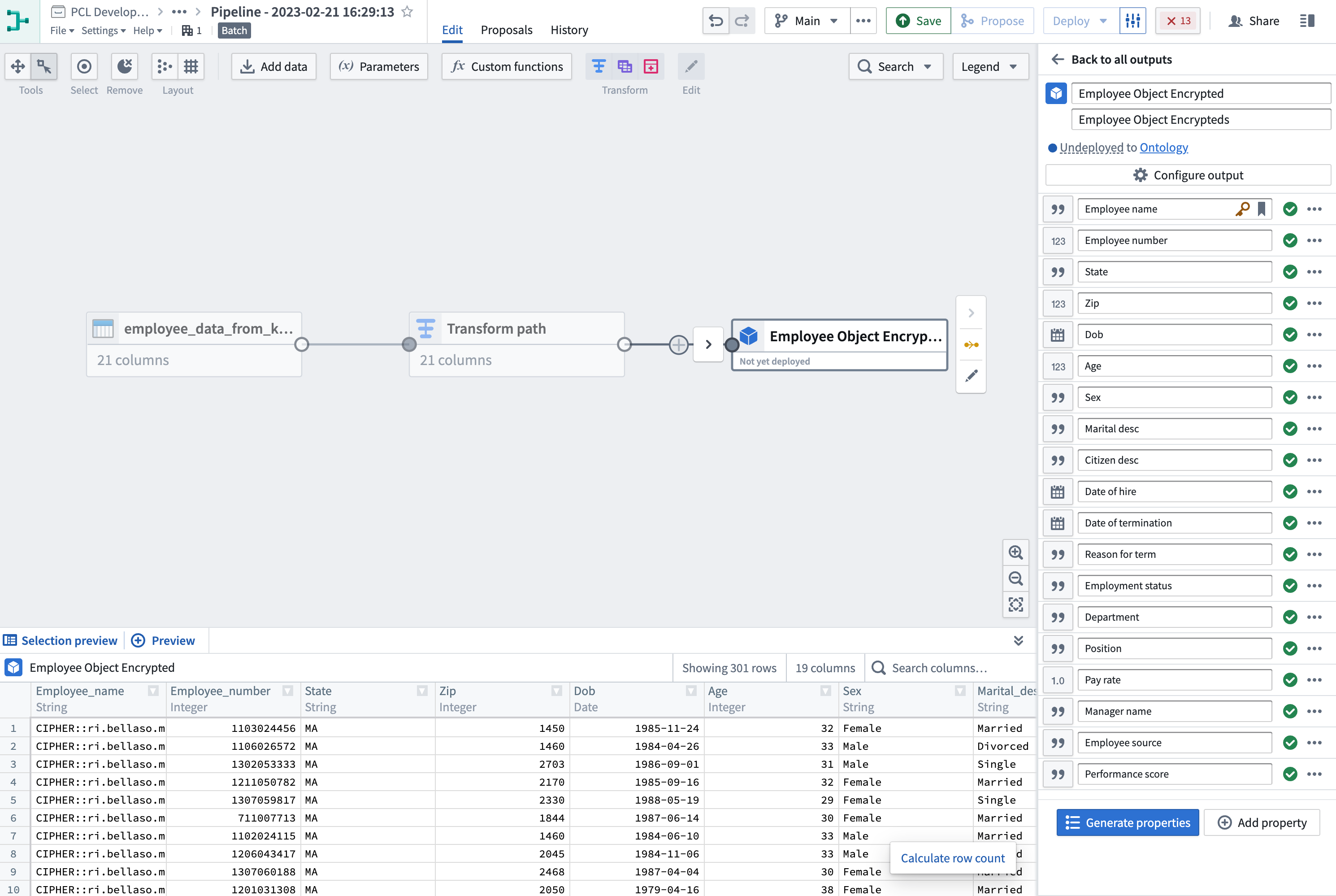 Encrypting a column using Pipeline Builder