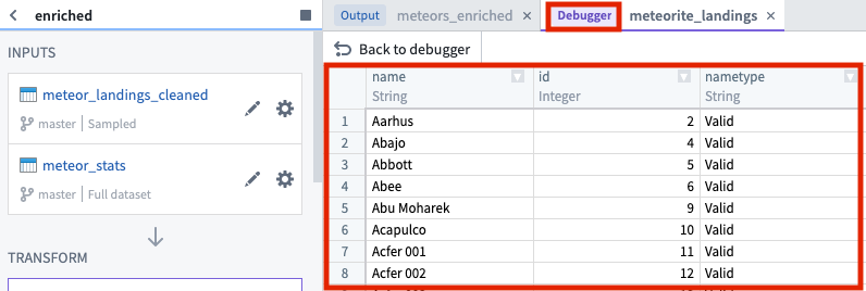 debugger preview dataframe result