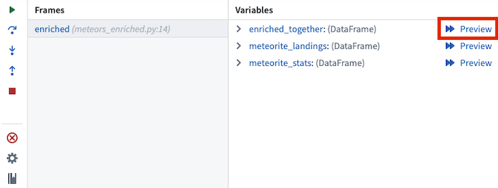 debugger preview dataframe