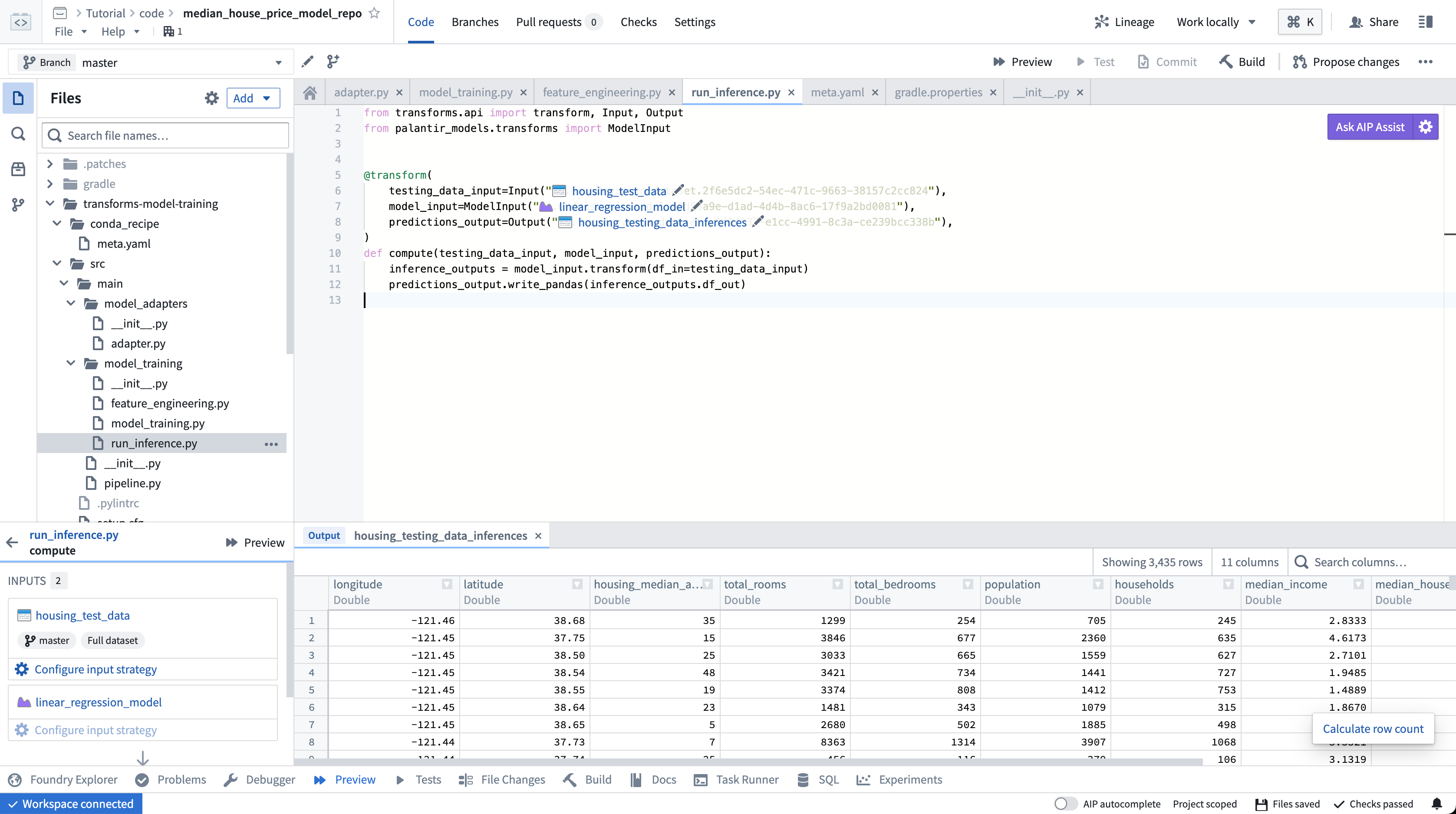 Model preview for model inputs