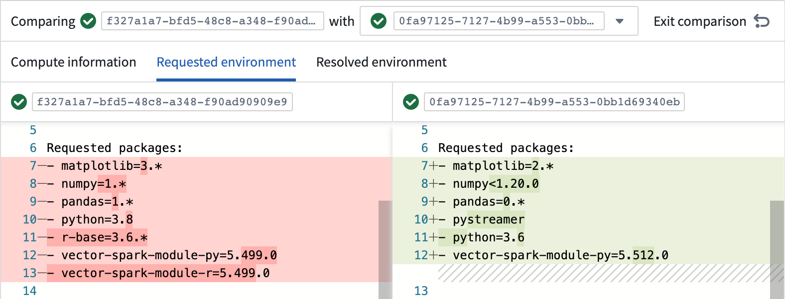 Session history requested environment tab