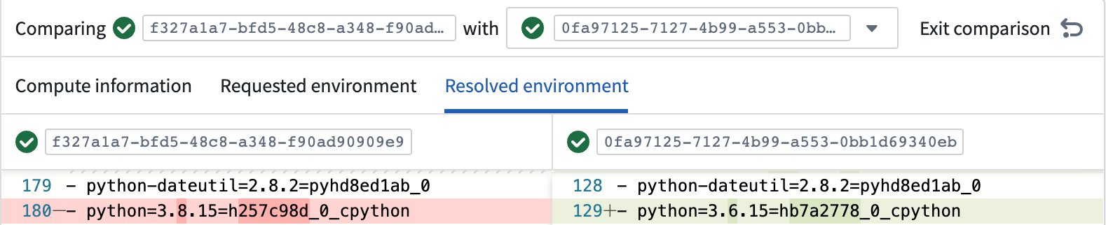 Session history resolved environment tab