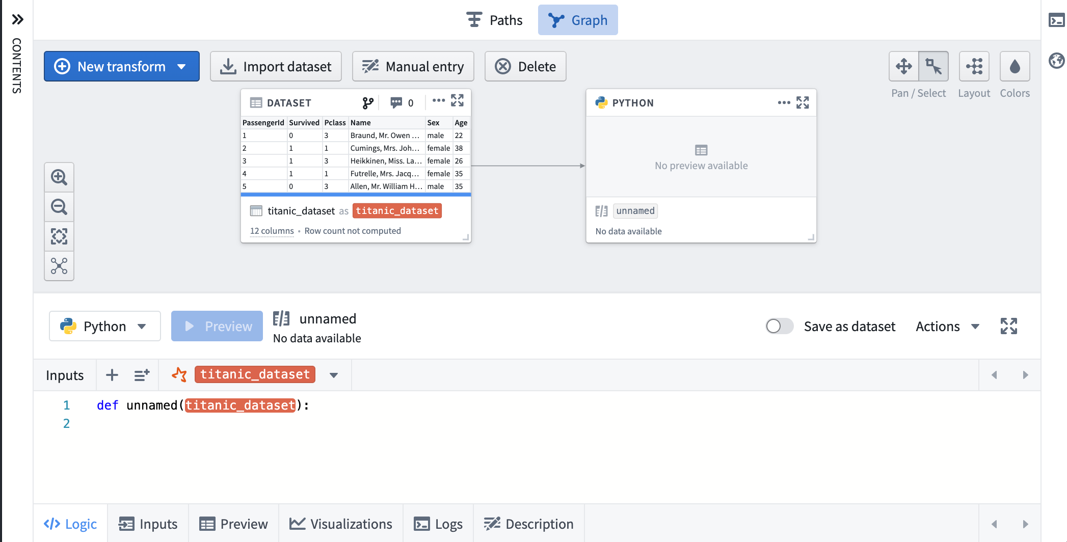 Screenshot of logic panel