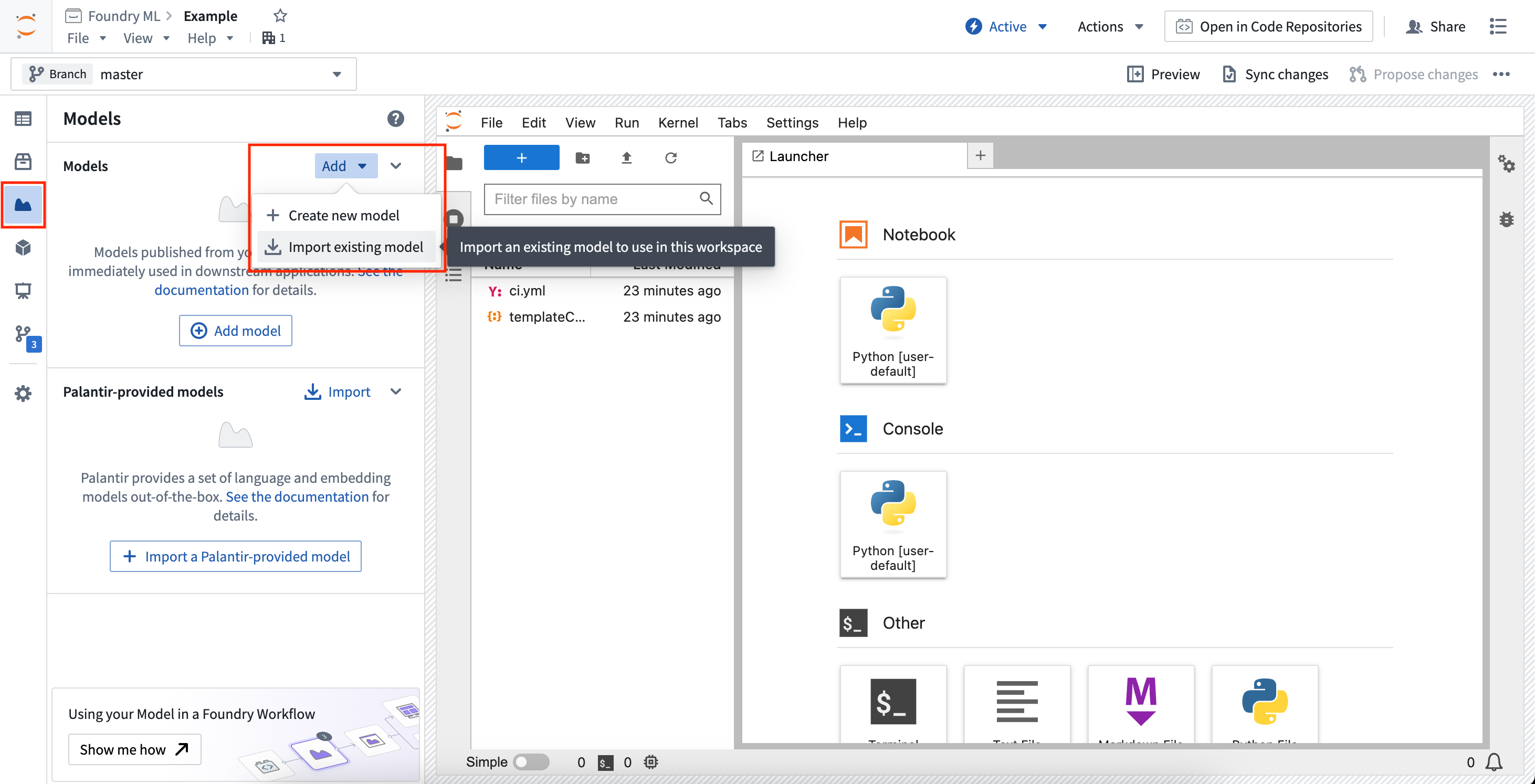 Import existing model controls in sidebar