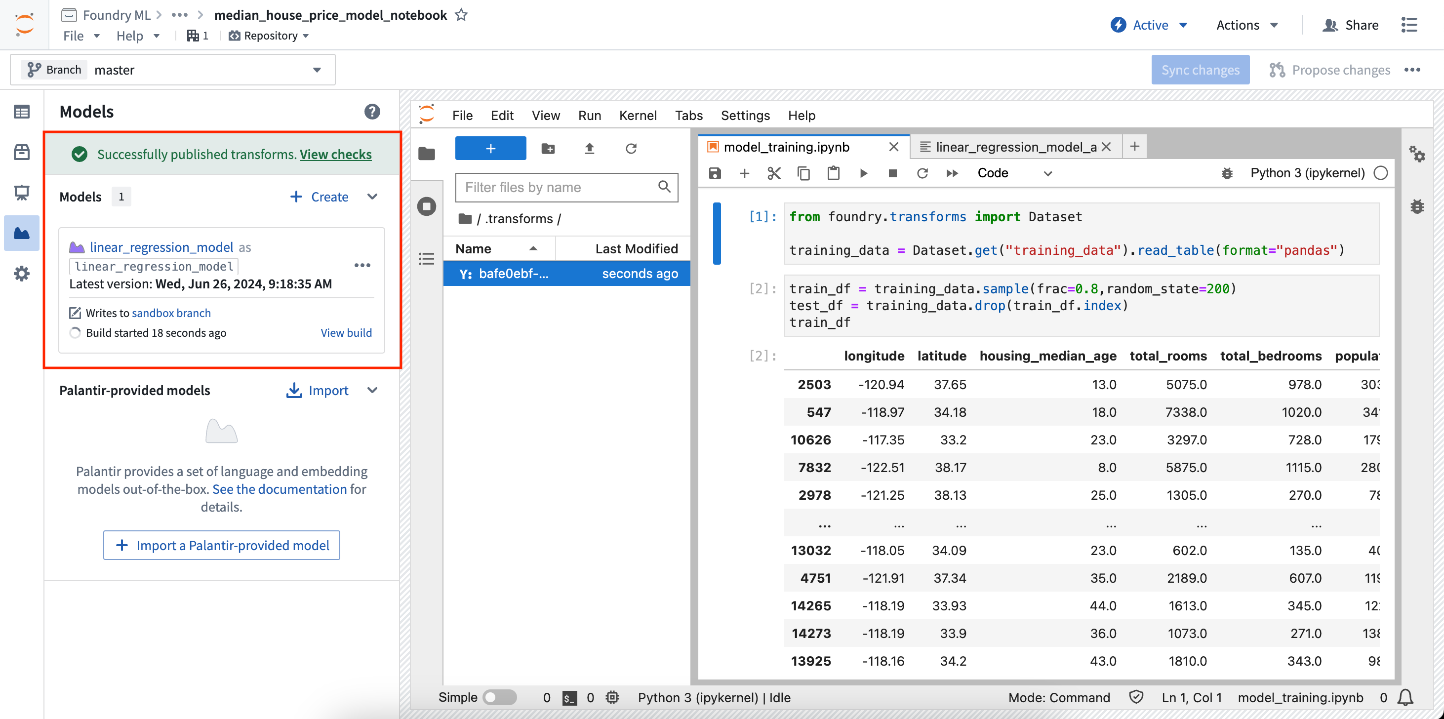 Model output transform status.