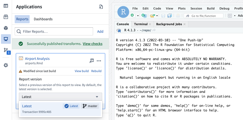 The Reports side panel in Code Workspaces.