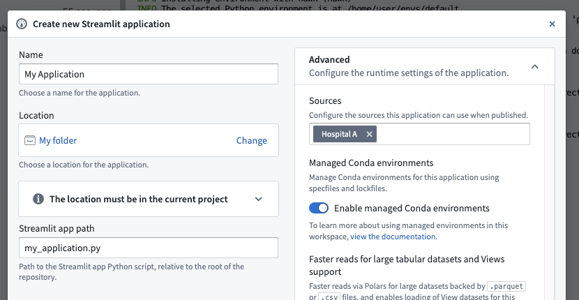 Configuring a source for an application