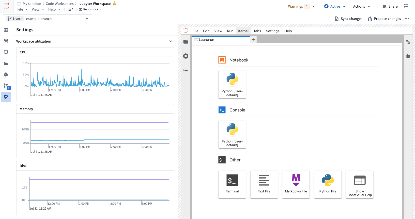 The workspace utilization section.