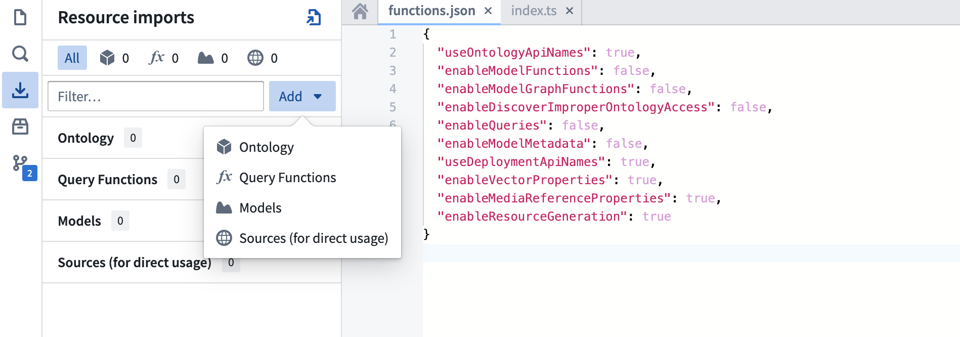The Add menu with the Query Functions option selected.