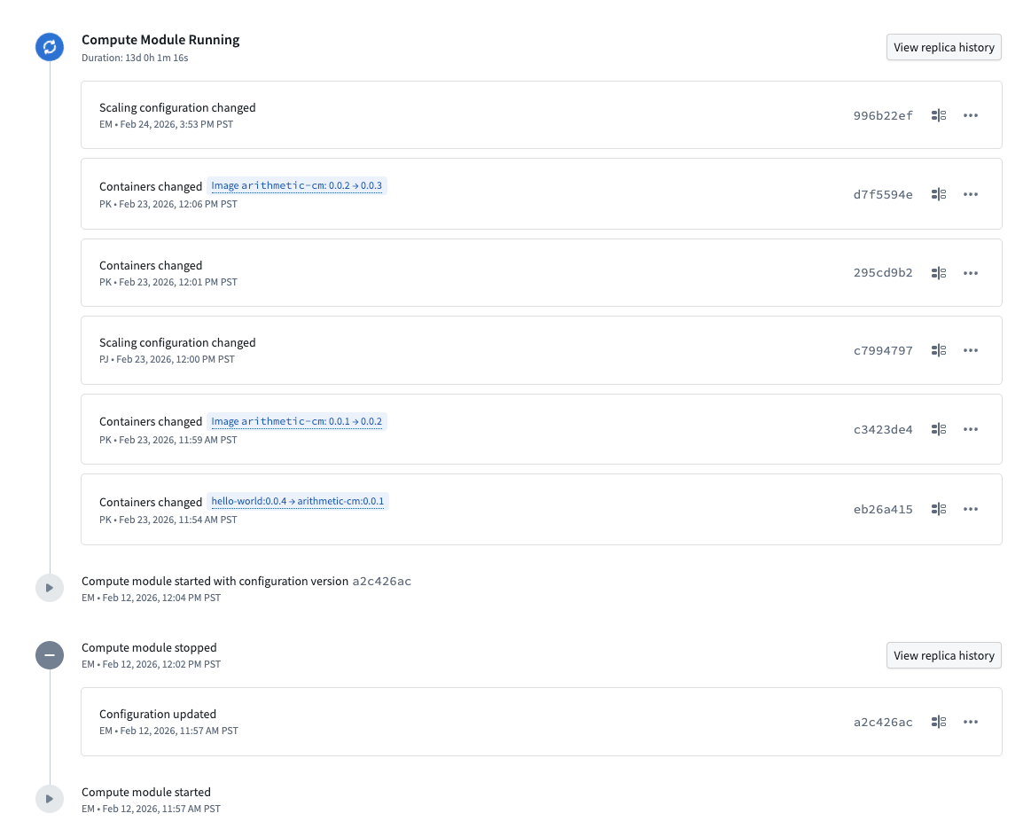 Compute module history overview.