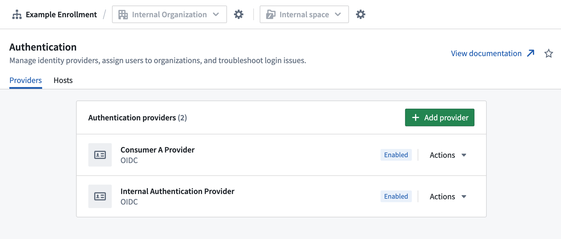 The providers tab within the Authentication extension.