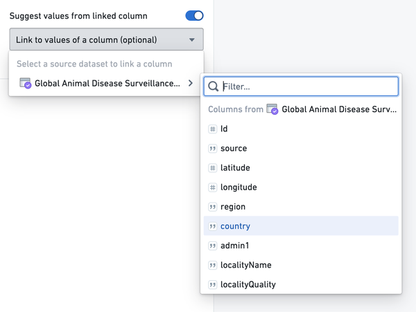 Linking to the country column of a dataset