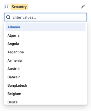 Suggested values from the country parameter