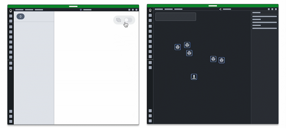 App pairing gif between graph and workshop.