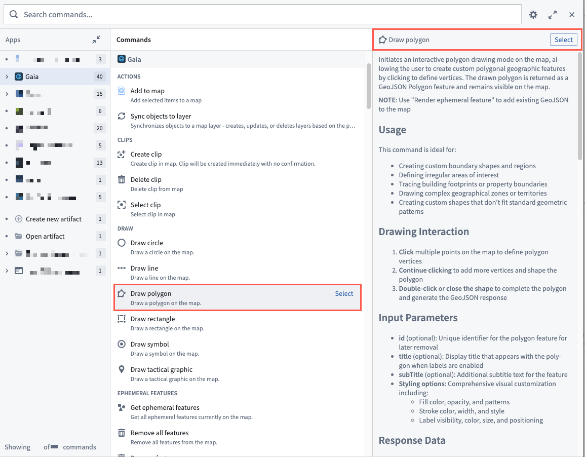 The Documentation panel on the pop-up shows detailed information about the selected command.