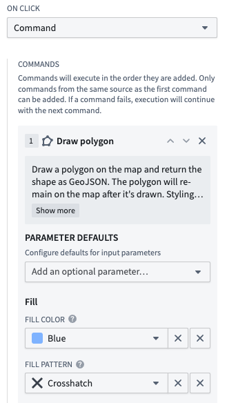 The Parameters defaults section of the Widget setup panel is displayed.