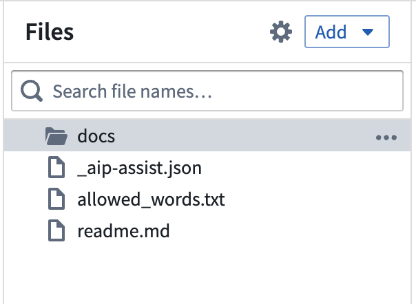 Screenshot showing "docs" folder in Code Repositories.