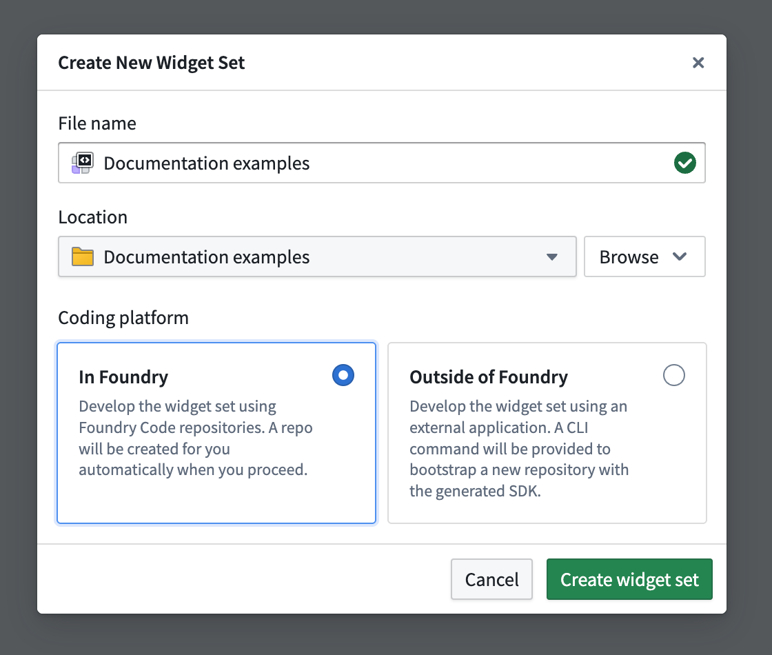 Create new widget set wizard.