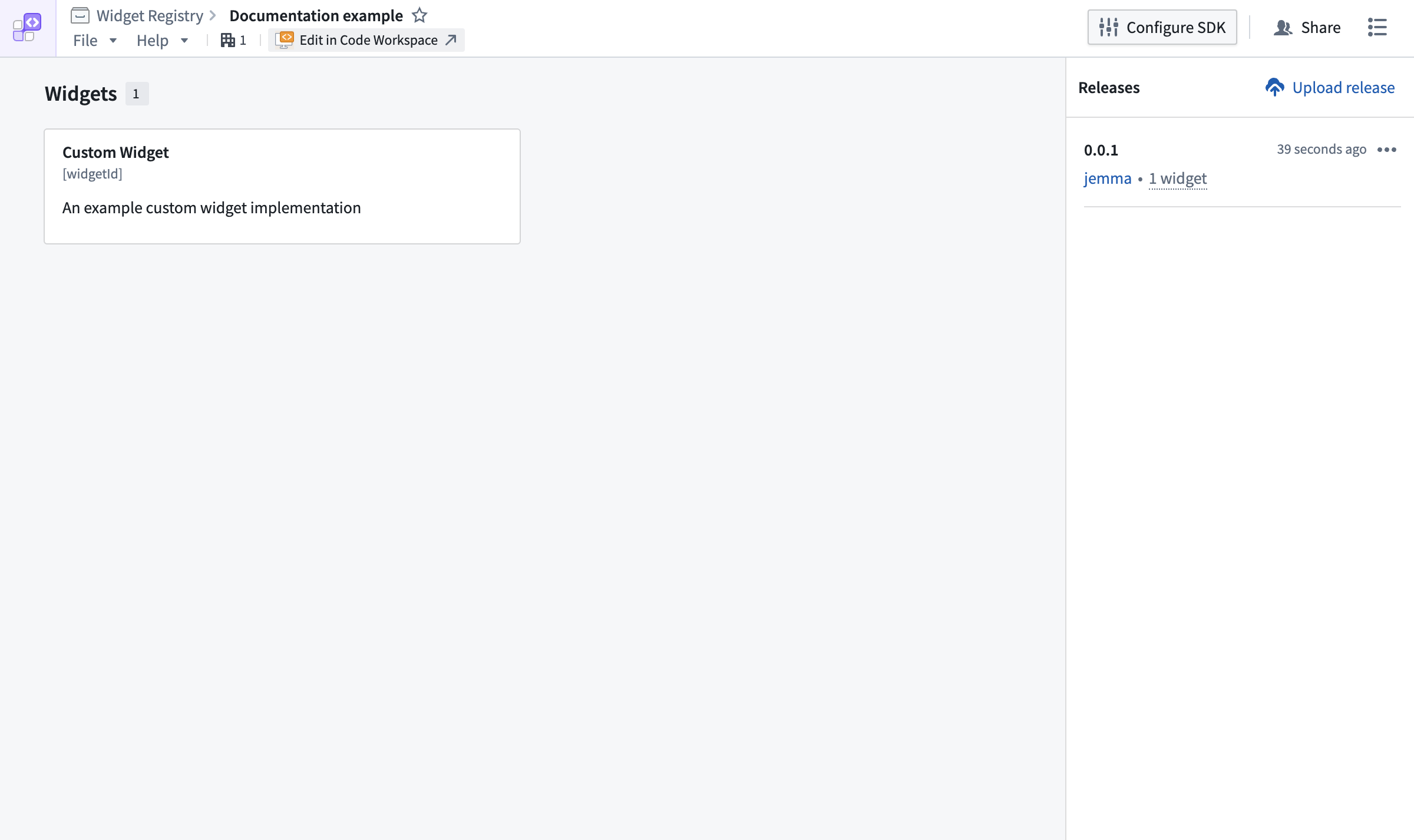 Widget set overview page.