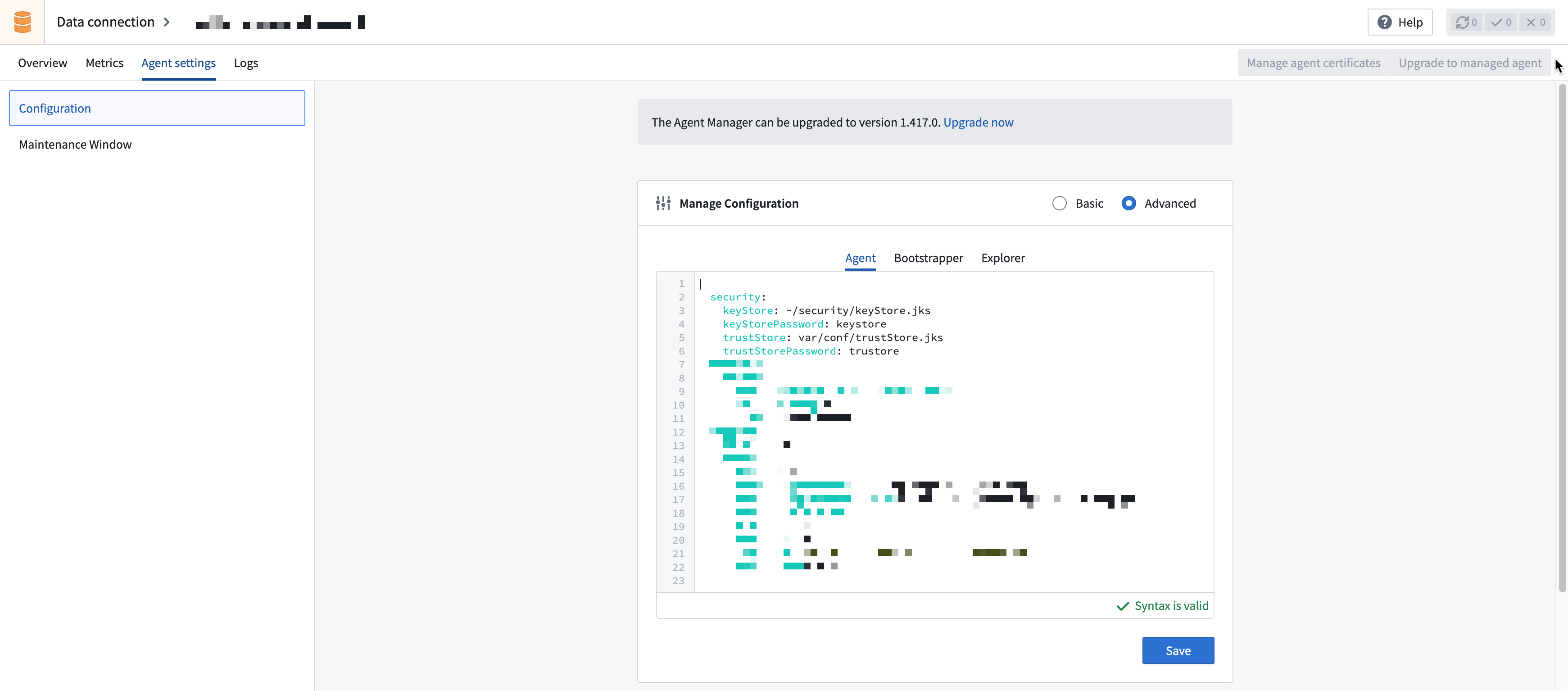 Agent keystore advanced configuration