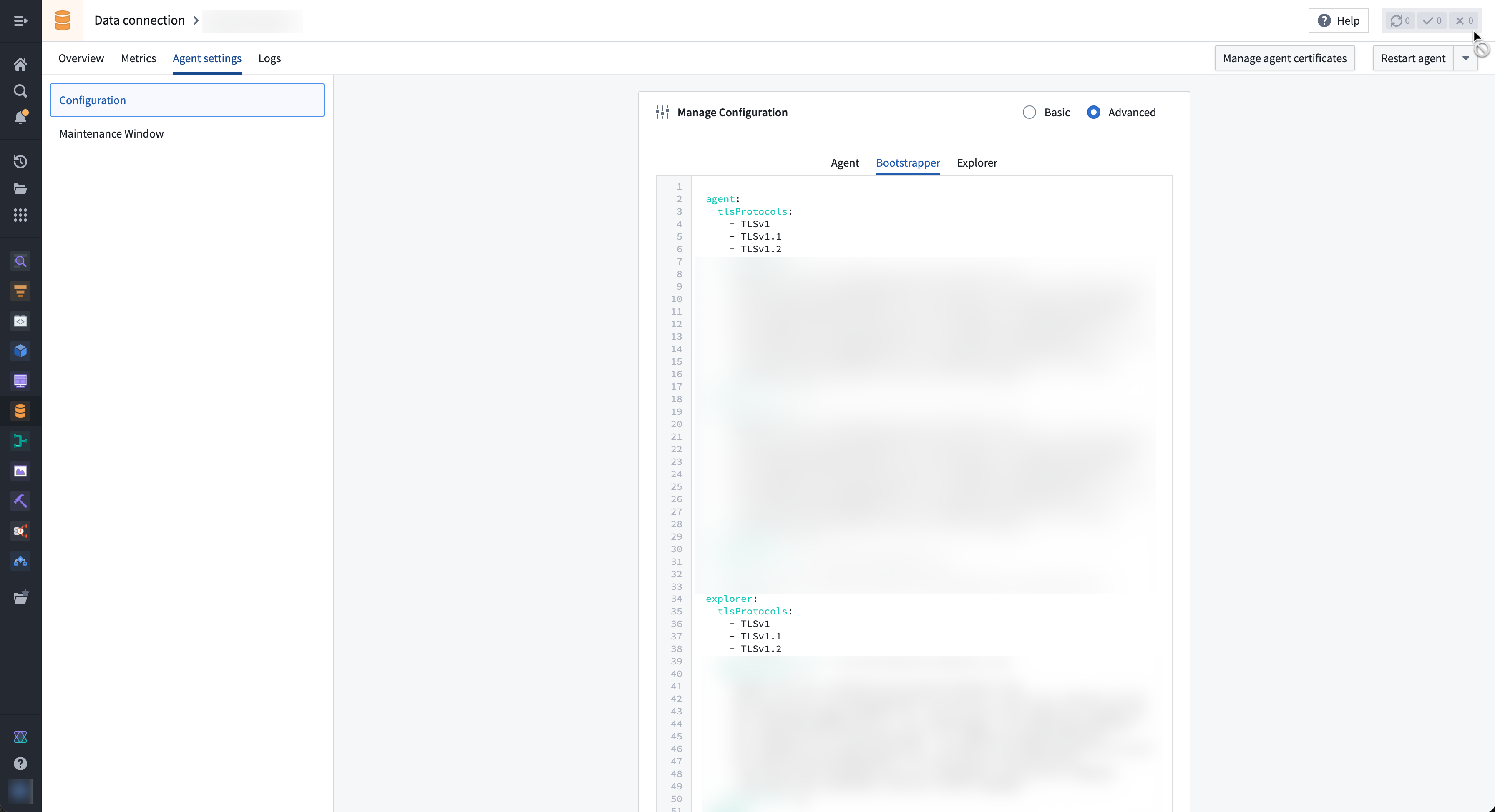 Agent with custom legacy TLS protocols configured