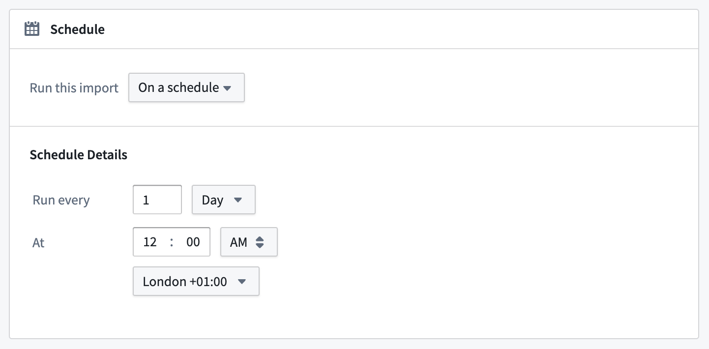 Example of a Data Connection batch sync schedule.