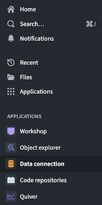 The Data Connection application in the Foundry sidebar.