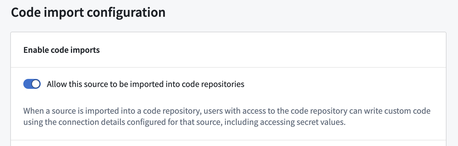 Enable code repository imports for your source.