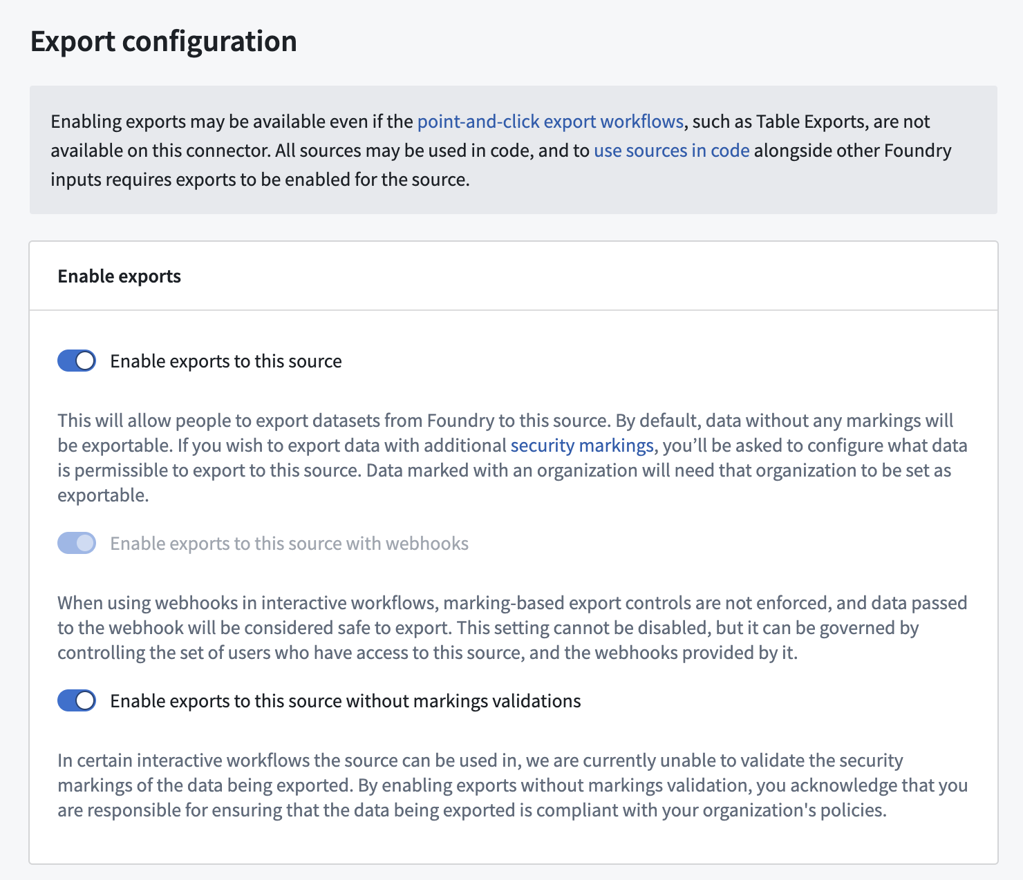 Enable exports for your source.