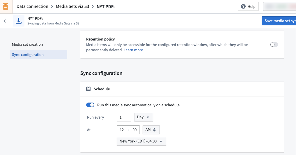 Media set sync schedule