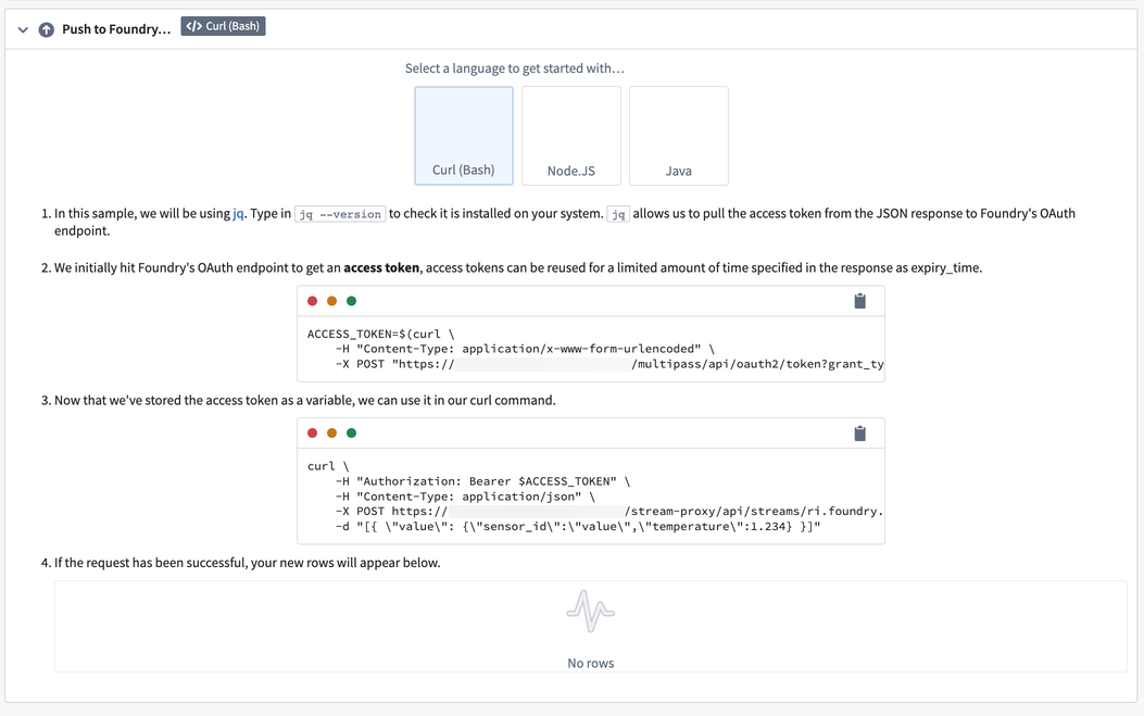 Push records with cURL