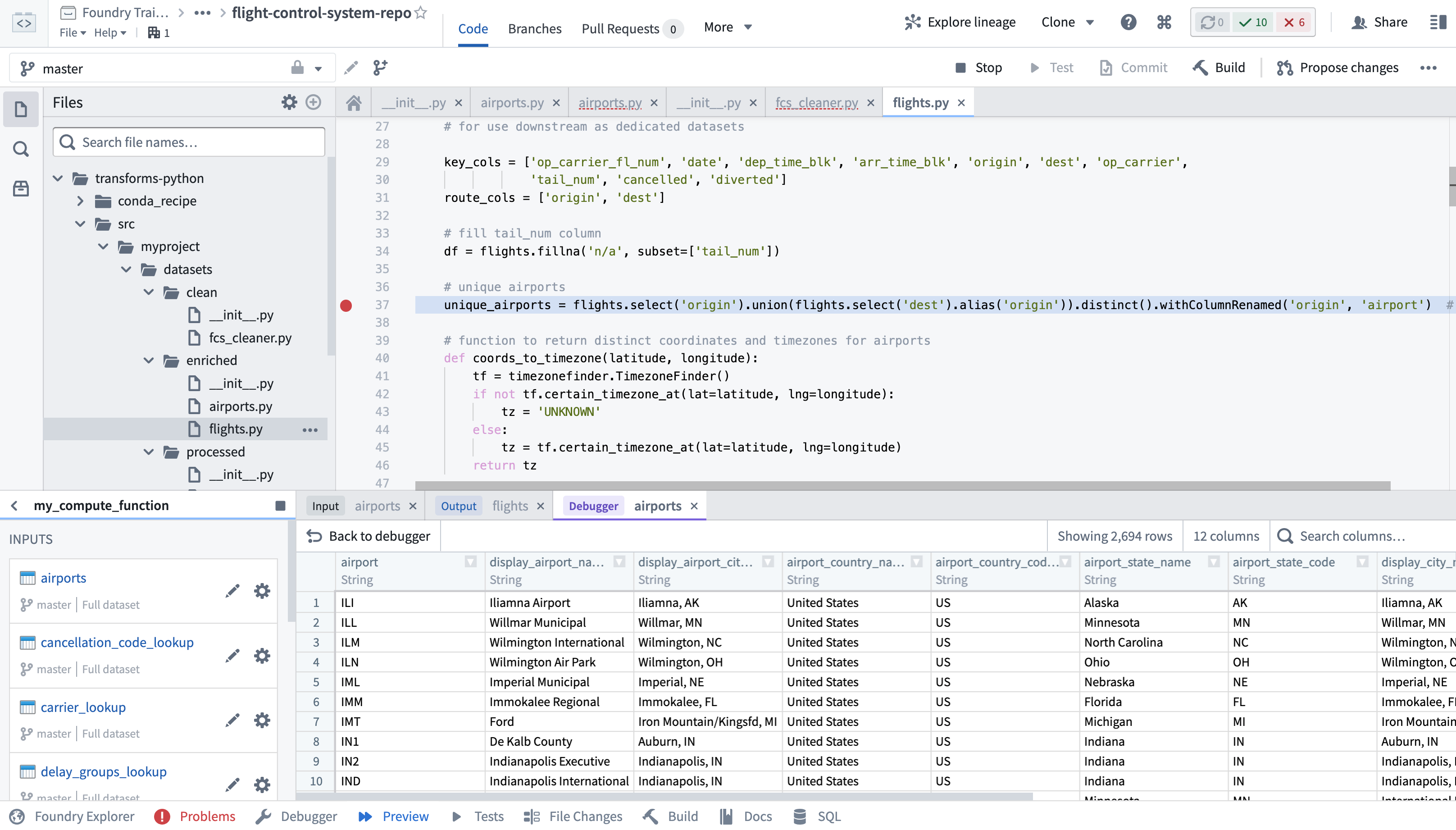 Screenshot of Code repositories transforms