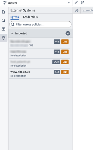 The Egress and Credentials tab in Code Editor