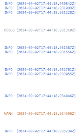 Examples of various color coding indicators in a live logs feed.