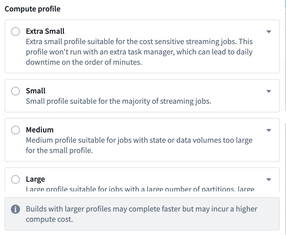 Screenshot of Pipeline Builder Built-in Flink Profiles