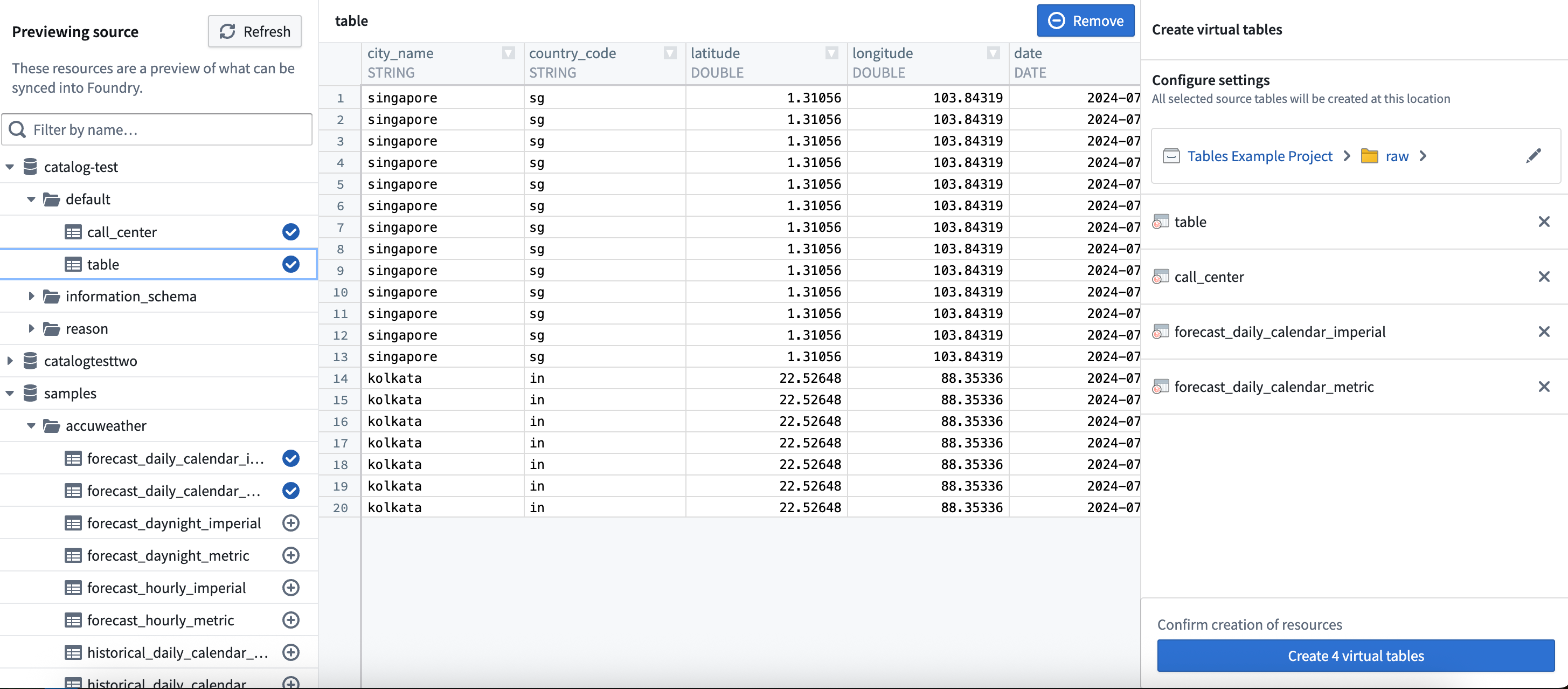 virtual table bulk registration