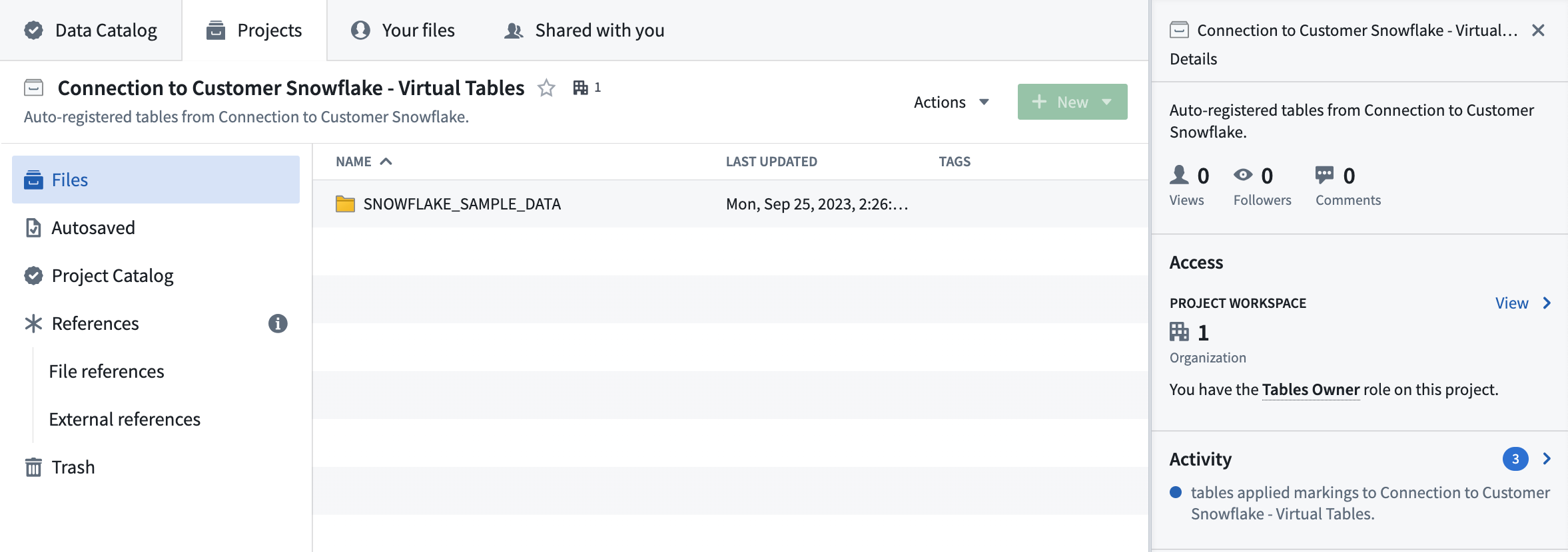 Resources screenshot showing virtual table project